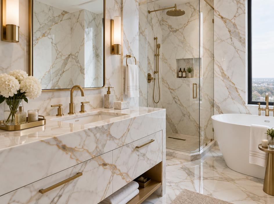 Bathroom finished in Calacatta